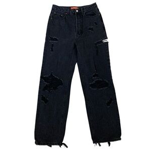 Current San Francisco Black Distressed Straight Leg Jeans Medium Grunge Y2K
